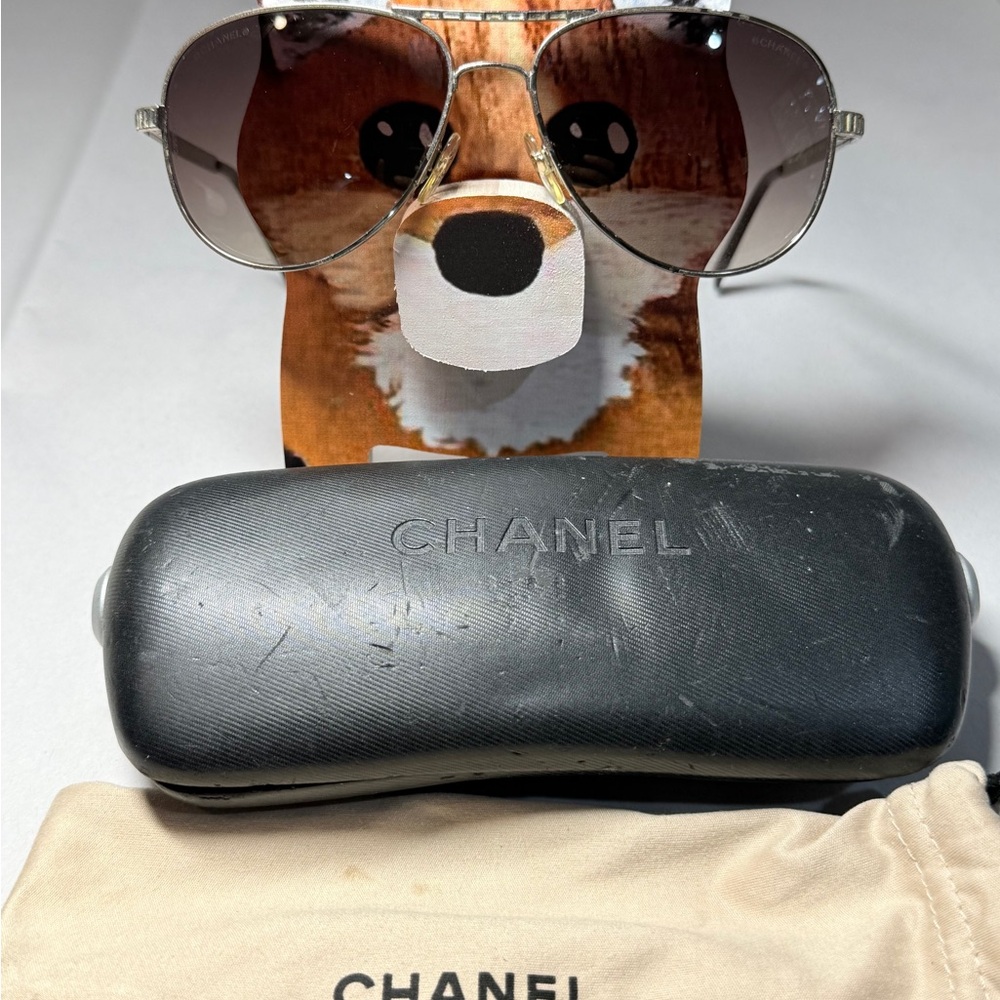 Vintage CHANEL Black Aviator Sunglasses with Gradient Lenses